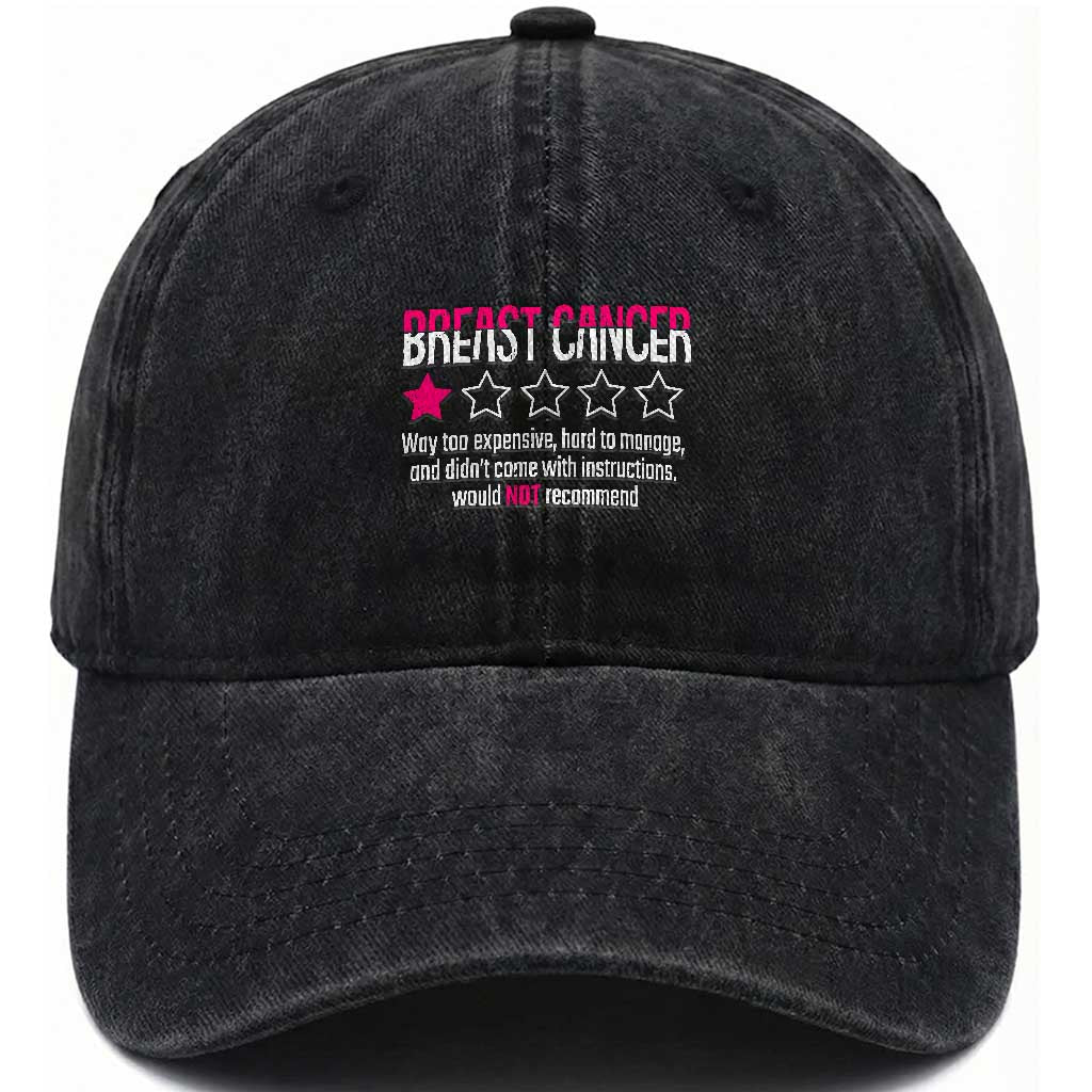 Funny Breast Cancer One Star Review Washed Cotton Baseball Cap Would Not Recommend Breast Cancer Warrior TS02 Print Your Wear
