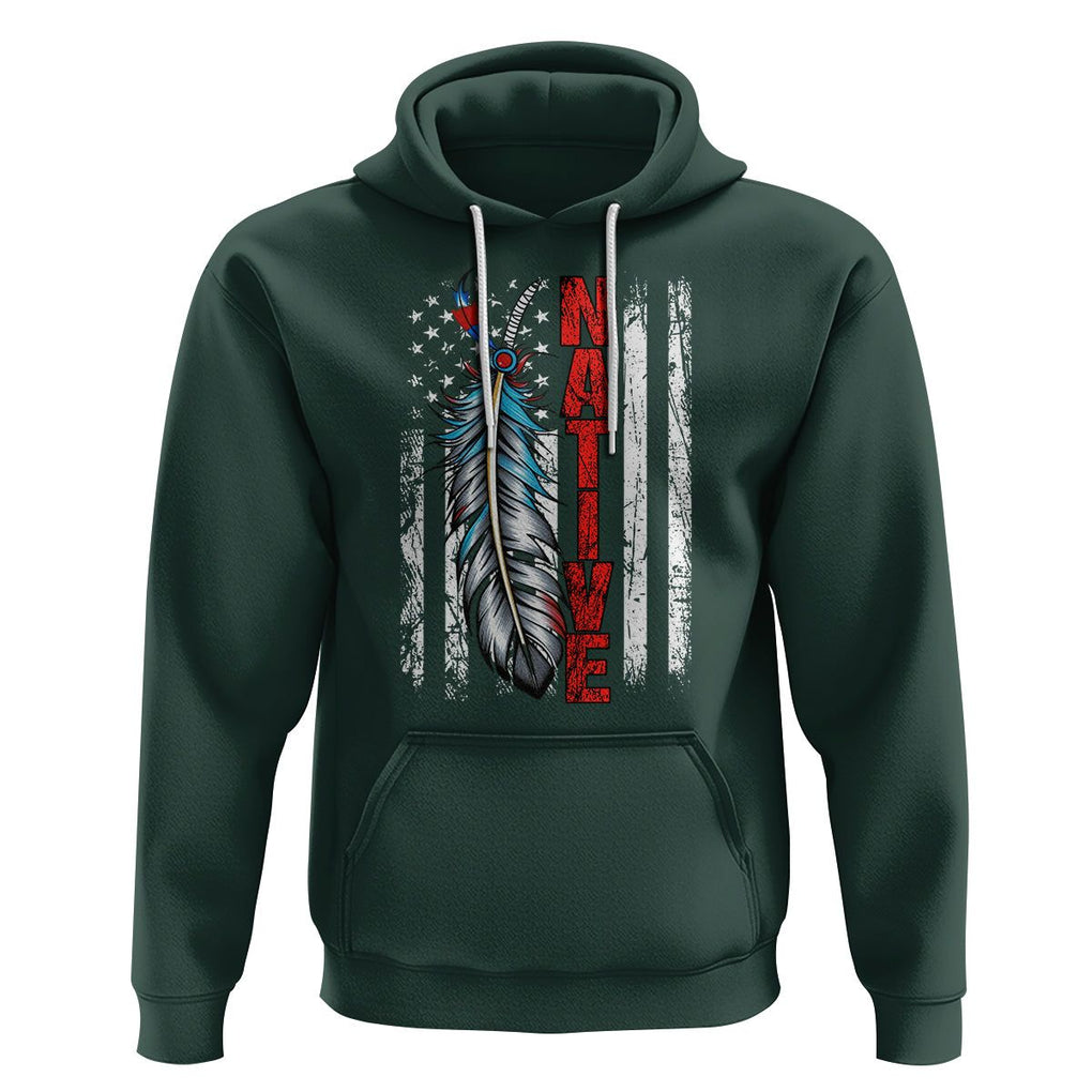 Native American Hoodie Indigenous American Indian Feather US Flag TS02 Dark Forest Green Printyourwear