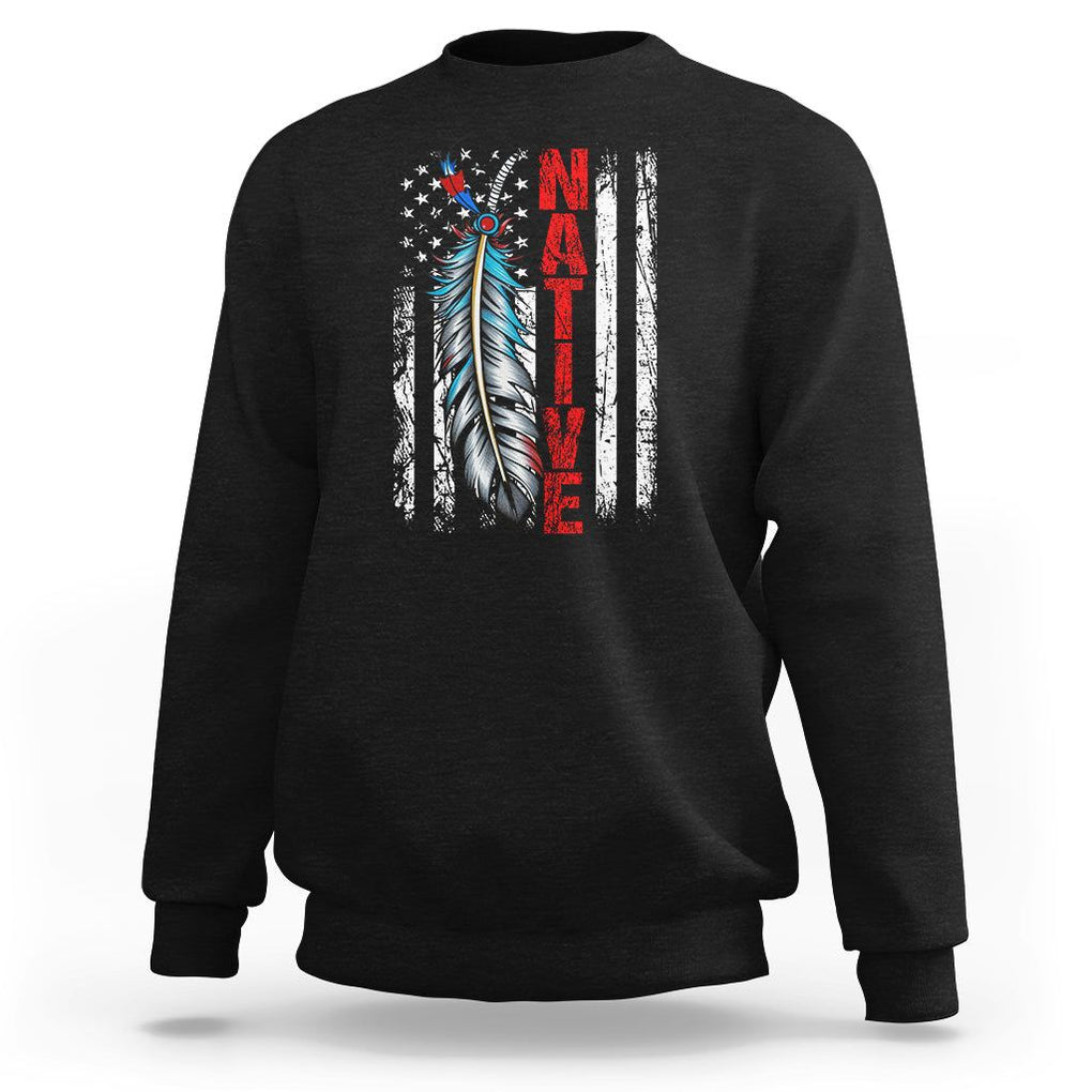 Native American Sweatshirt Indigenous American Indian Feather US Flag TS02 Black Printyourwear