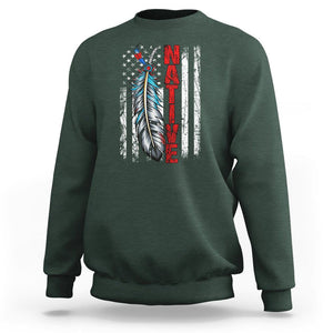 Native American Sweatshirt Indigenous American Indian Feather US Flag TS02 Dark Forest Green Printyourwear