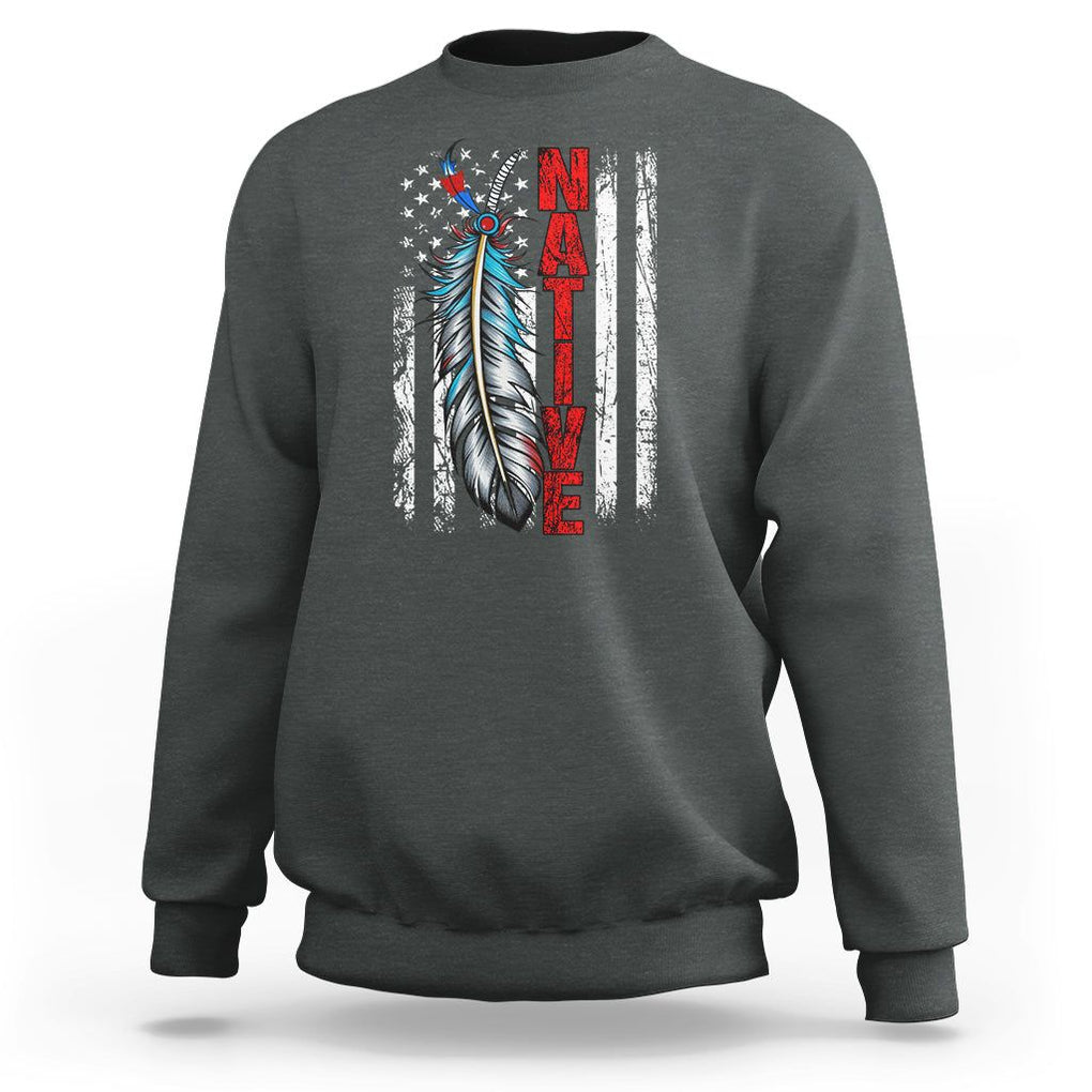 Native American Sweatshirt Indigenous American Indian Feather US Flag TS02 Dark Heather Printyourwear