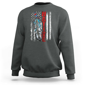 Native American Sweatshirt Indigenous American Indian Feather US Flag TS02 Dark Heather Printyourwear