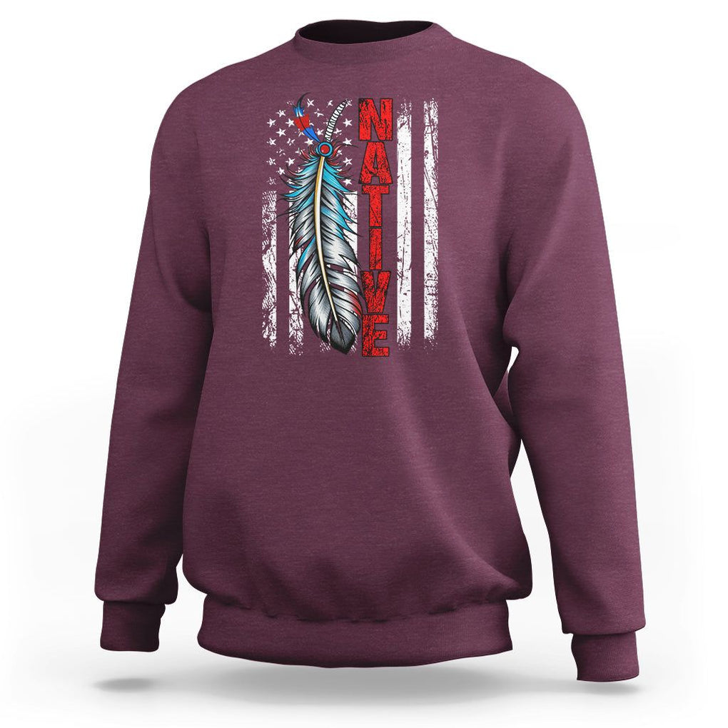 Native American Sweatshirt Indigenous American Indian Feather US Flag TS02 Maroon Printyourwear