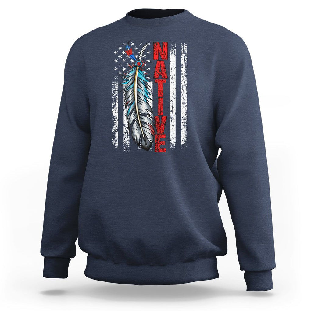 Native American Sweatshirt Indigenous American Indian Feather US Flag TS02 Navy Printyourwear