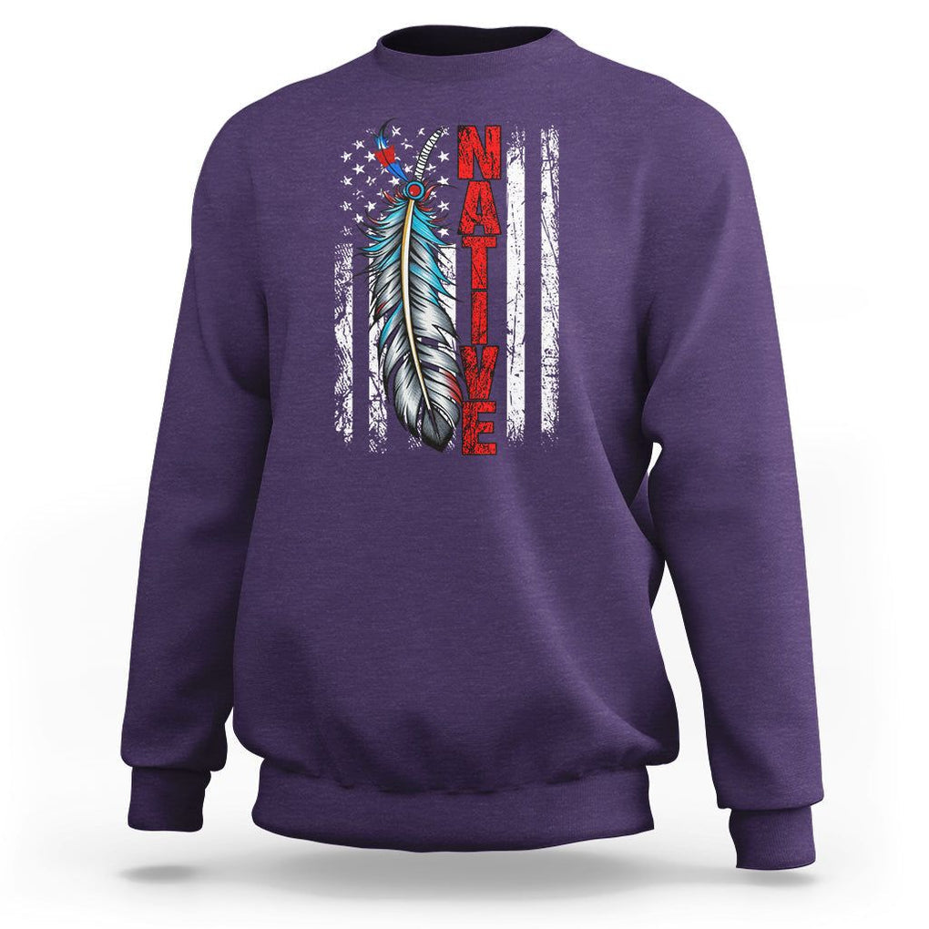 Native American Sweatshirt Indigenous American Indian Feather US Flag TS02 Purple Printyourwear