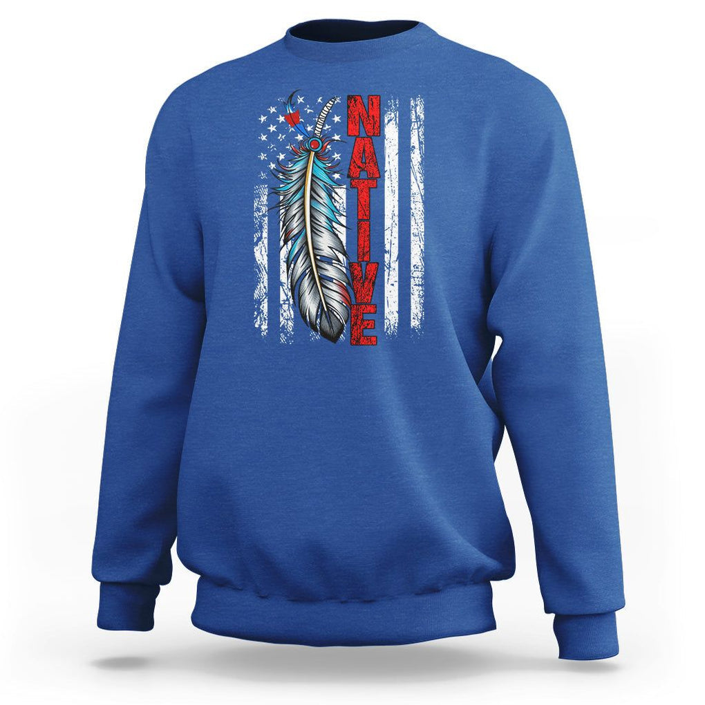 Native American Sweatshirt Indigenous American Indian Feather US Flag TS02 Royal Blue Printyourwear