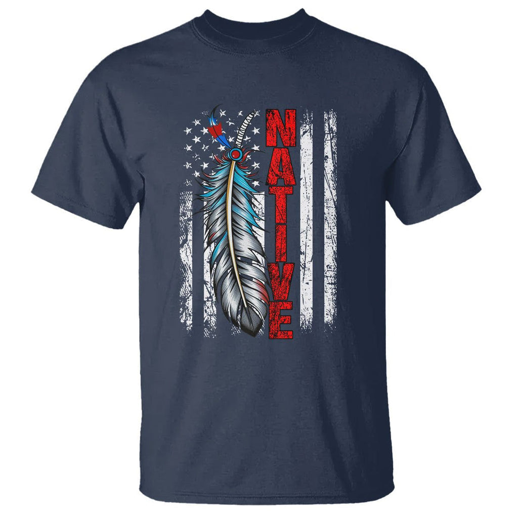 Native American T Shirt Indigenous American Indian Feather US Flag TS02 Navy Printyourwear