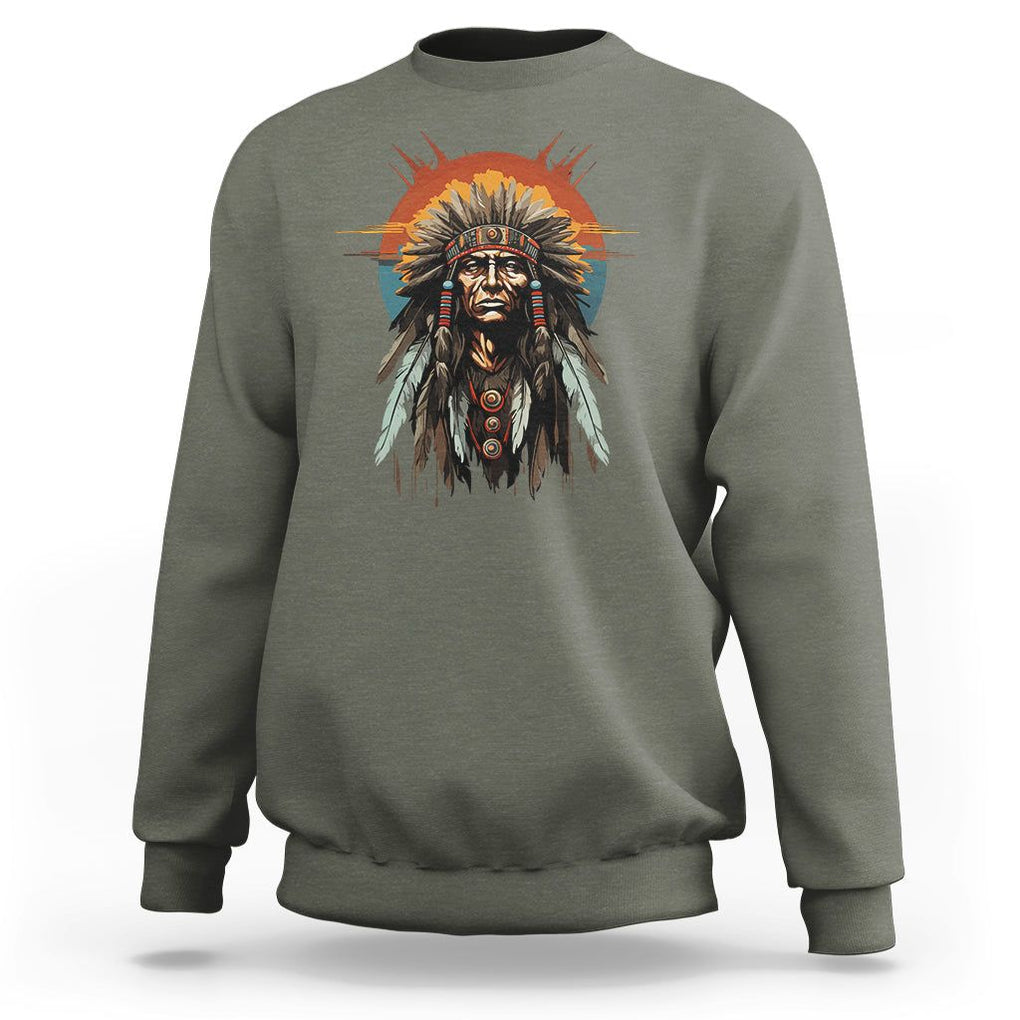 Native American Sweatshirt Indigenous American Indians Chief Pride TS02 Military Green Printyourwear