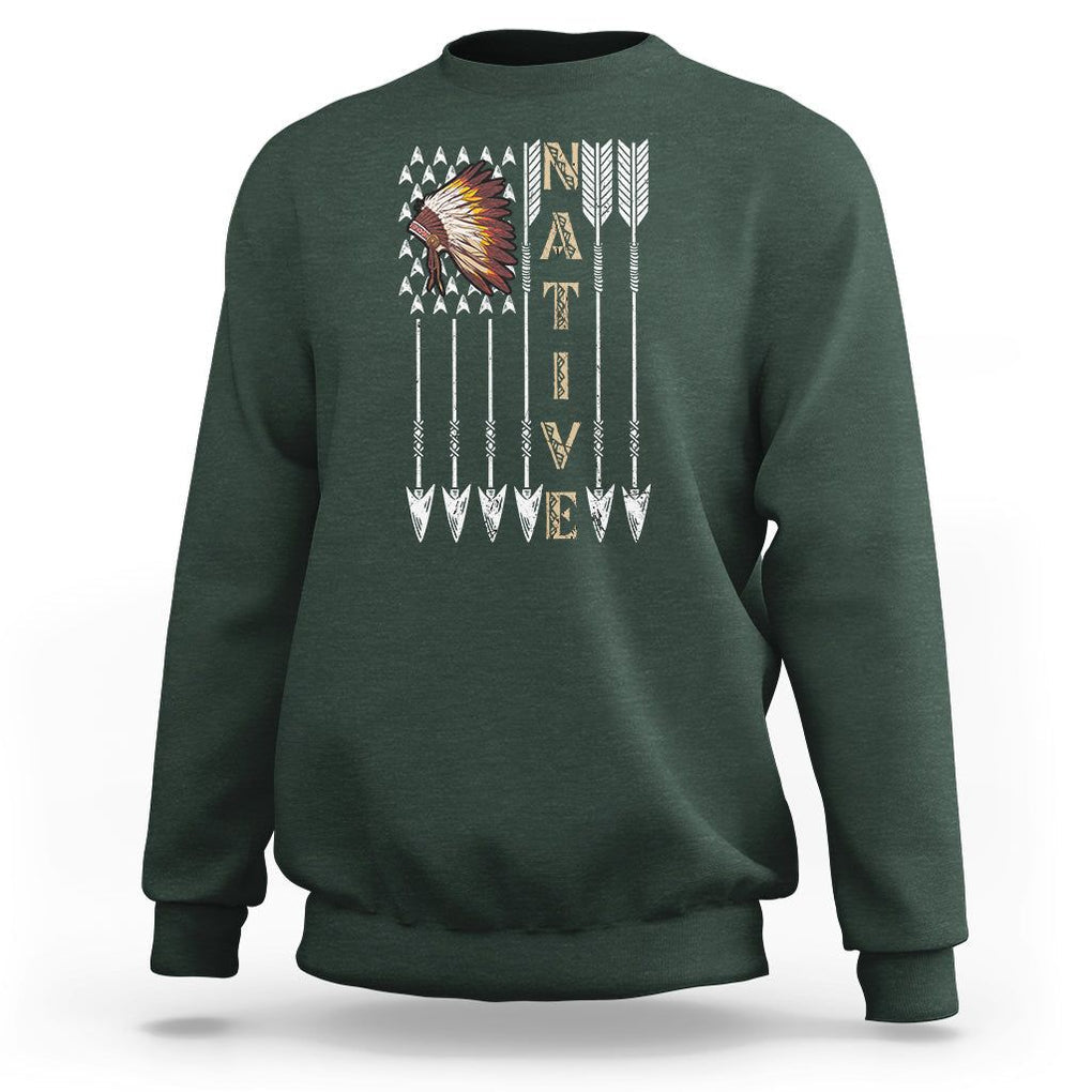 Native American Sweatshirt Indigenous American Indian Feather Headdress TS02 Dark Forest Green Printyourwear