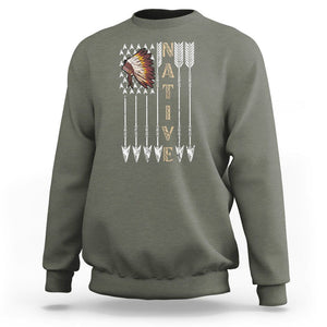 Native American Sweatshirt Indigenous American Indian Feather Headdress TS02 Military Green Printyourwear