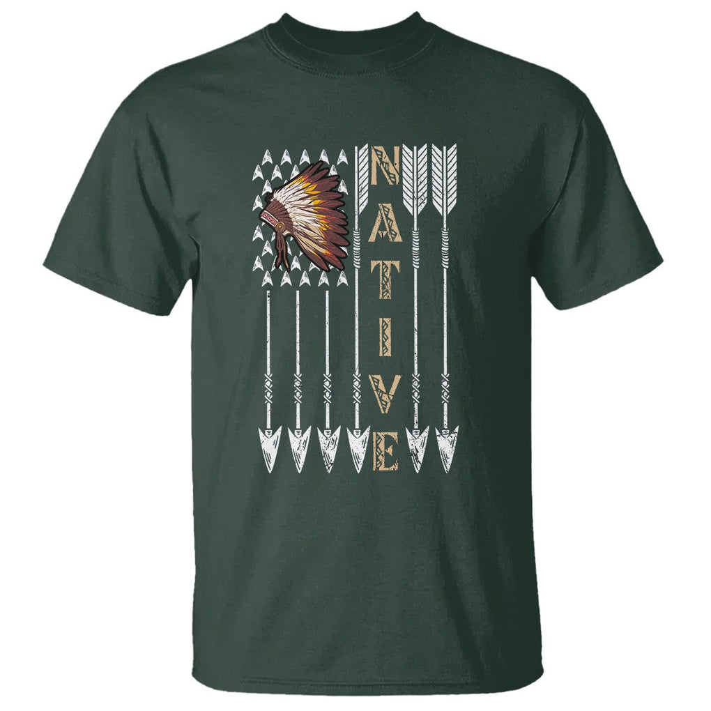 Native American T Shirt Indigenous American Indian Feather Headdress TS02 Dark Forest Green Printyourwear