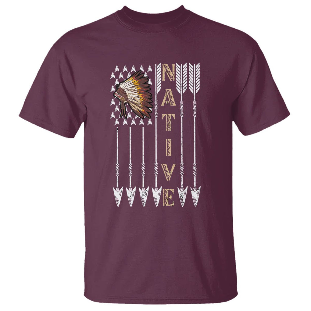 Native American T Shirt Indigenous American Indian Feather Headdress TS02 Maroon Printyourwear