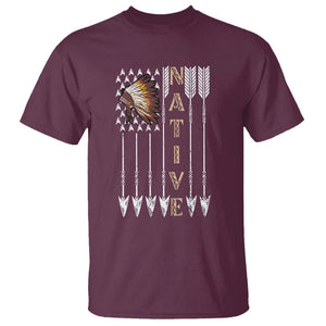 Native American T Shirt Indigenous American Indian Feather Headdress TS02 Maroon Printyourwear