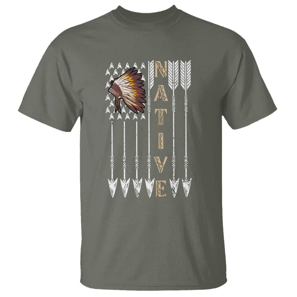 Native American T Shirt Indigenous American Indian Feather Headdress TS02 Military Green Printyourwear