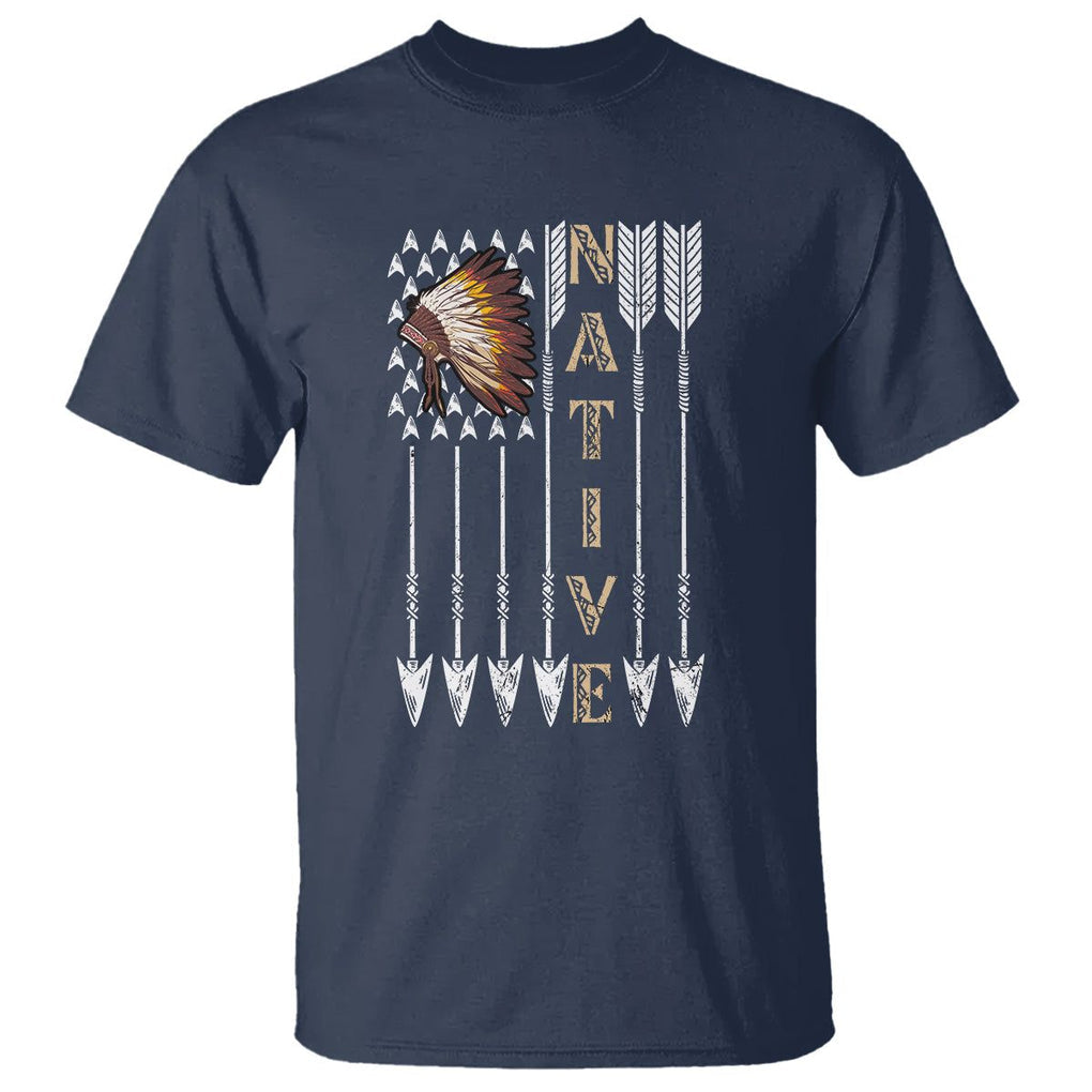 Native American T Shirt Indigenous American Indian Feather Headdress TS02 Navy Printyourwear