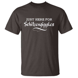 Funny Oktoberfest T Shirt Here for Schitzengiggles Group Bachelor Party TS02 Dark Chocolate Print Your Wear