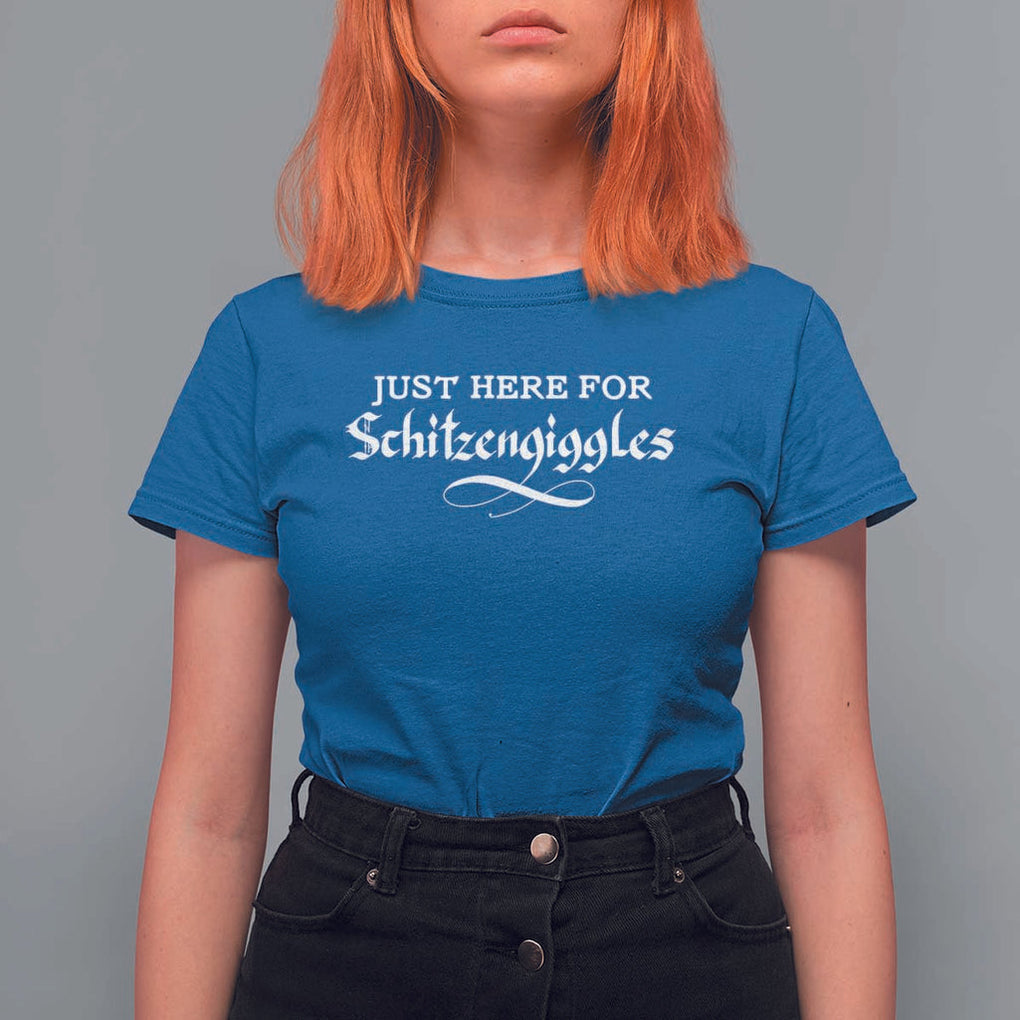 Funny Oktoberfest T Shirt For Women Here for Schitzengiggles Group Bachelor Party TS02 Royal Blue Print Your Wear