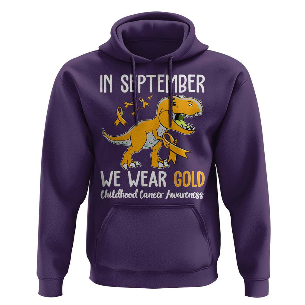 Childhood Cancer Awareness Dinosaur Hoodie In September We Wear Gold Ribbon Support Kids Warrior TS02 Purple Print Your Wear