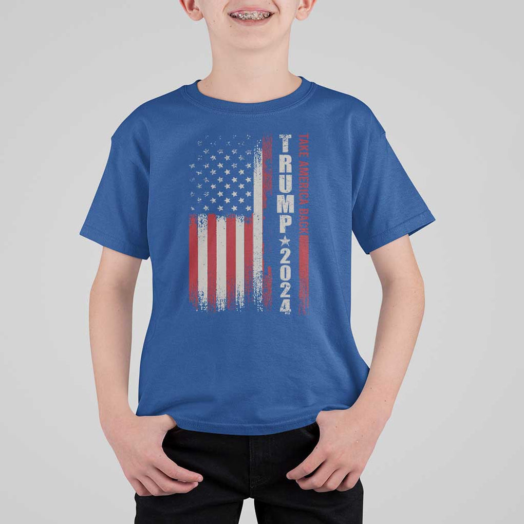 Donald Trump 2024 T Shirt For Kid Take America Back Patriotic American Flag TS02 Royal Blue Print Your Wear