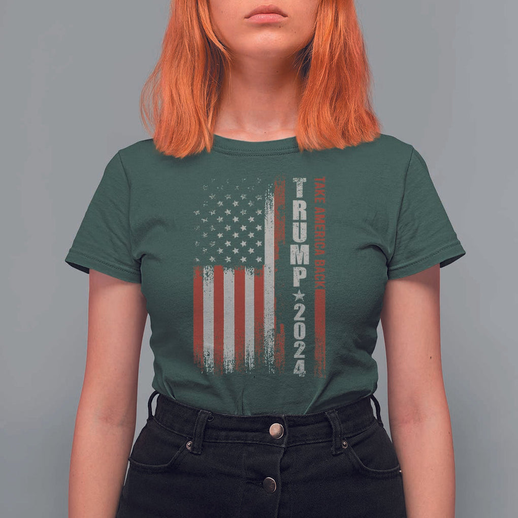 Donald Trump 2024 T Shirt For Women Take America Back Patriotic American Flag TS02 Dark Forest Green Print Your Wear