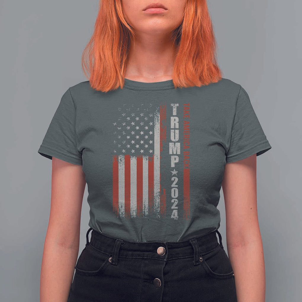 Donald Trump 2024 T Shirt For Women Take America Back Patriotic American Flag TS02 Dark Heather Print Your Wear