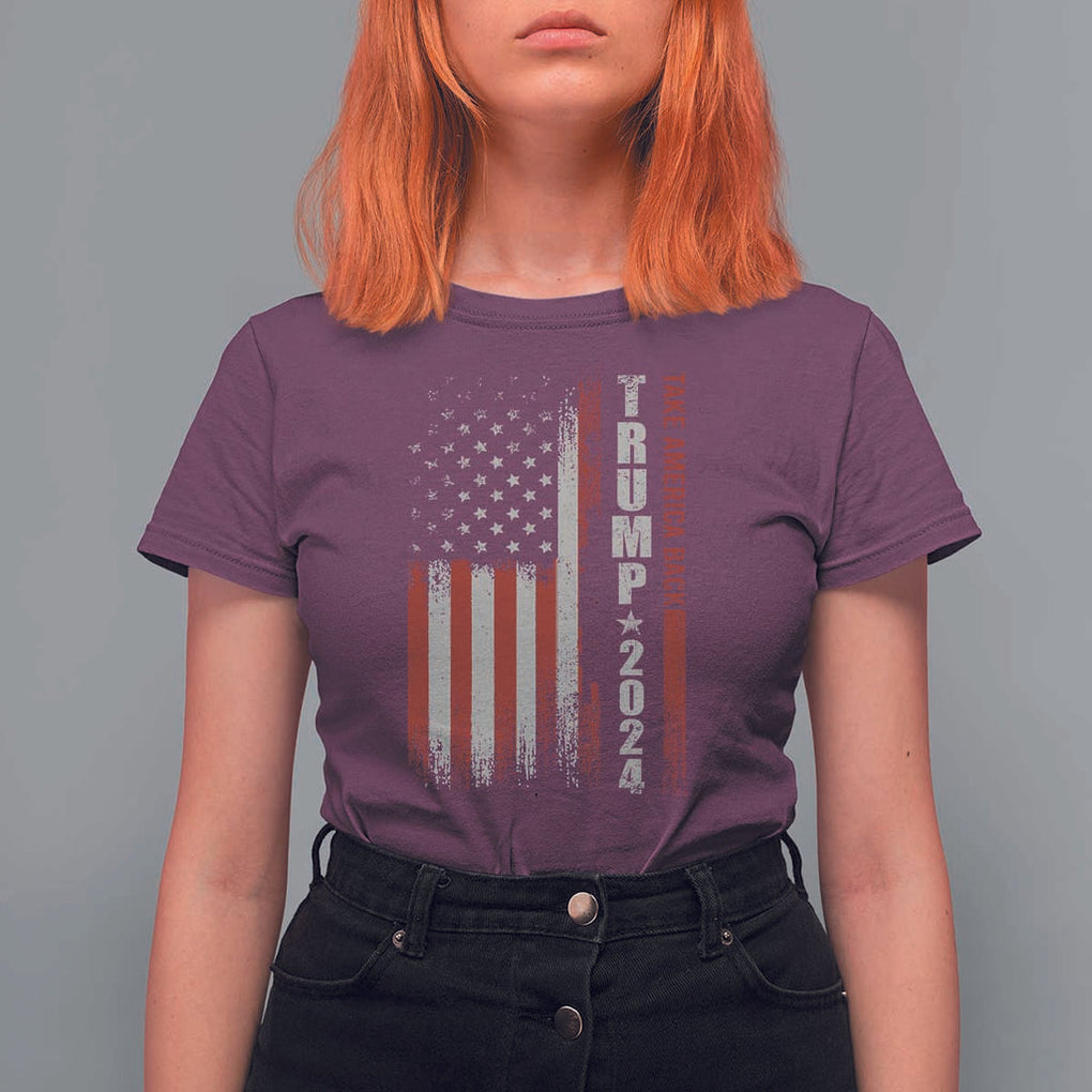 Donald Trump 2024 T Shirt For Women Take America Back Patriotic American Flag TS02 Maroon Print Your Wear