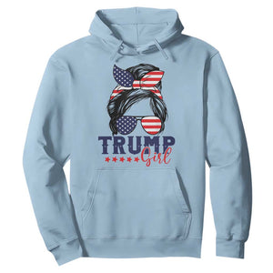 Trump Girl Hoodie Messy Bun Support Trump 2024 Election American Flag TS02 Light Blue Print Your Wear