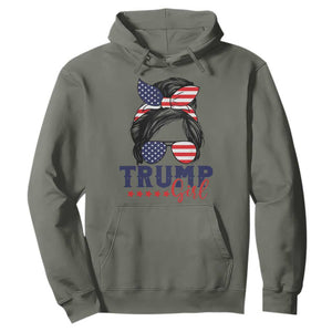 Trump Girl Hoodie Messy Bun Support Trump 2024 Election American Flag TS02 Military Green Print Your Wear