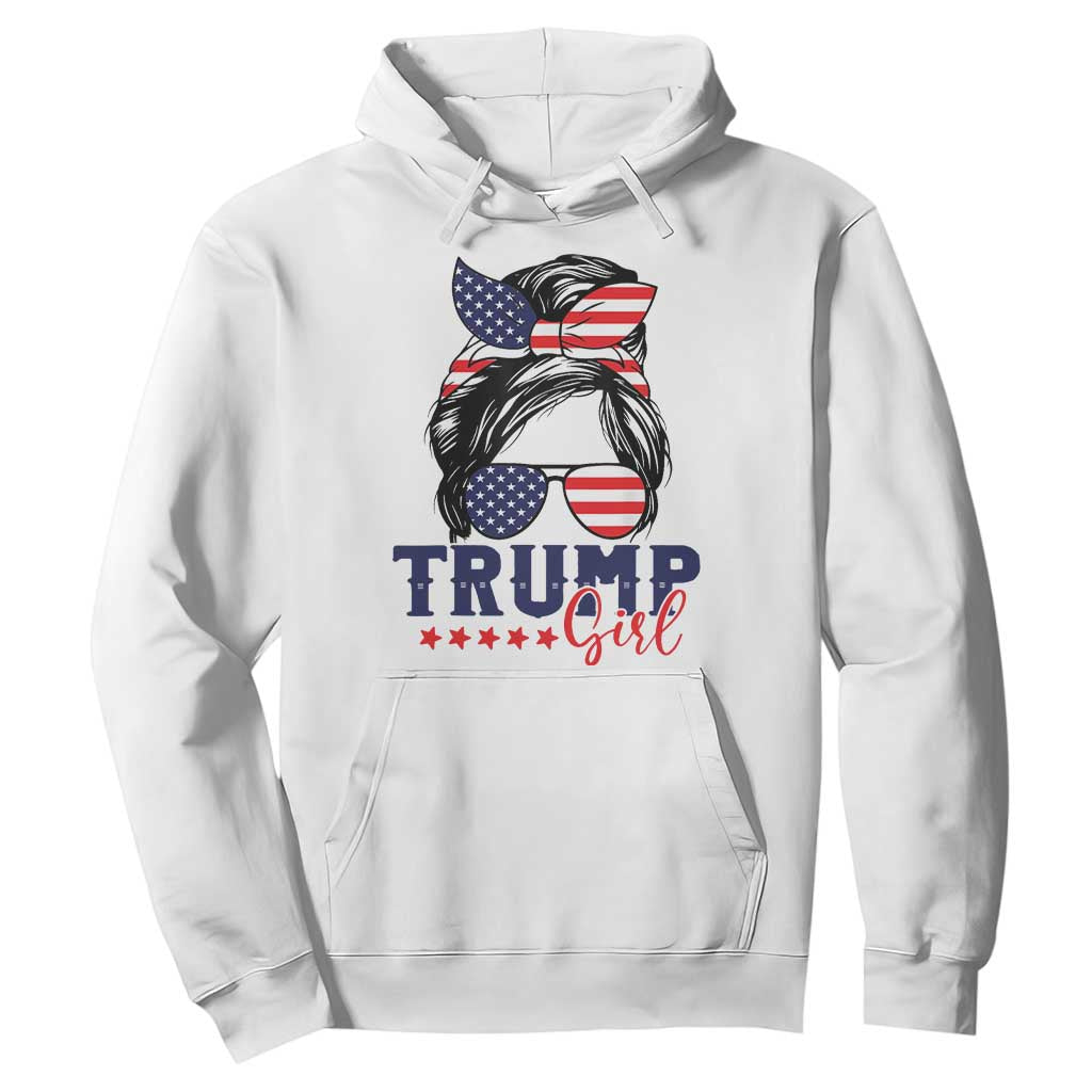 Trump Girl Hoodie Messy Bun Support Trump 2024 Election American Flag TS02 White Print Your Wear