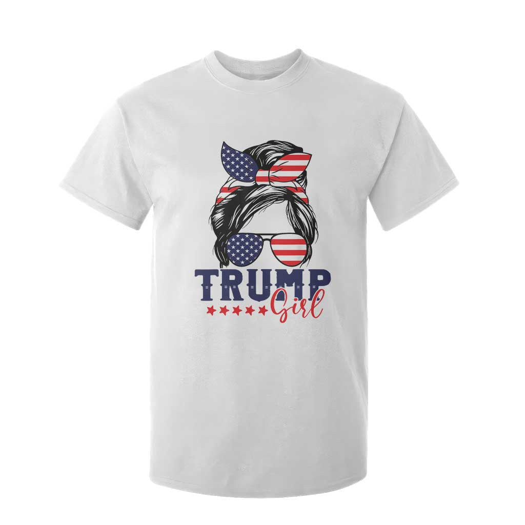 Trump Girl T Shirt For Kid Messy Bun Support Trump 2024 Election American Flag TS02 White Print Your Wear