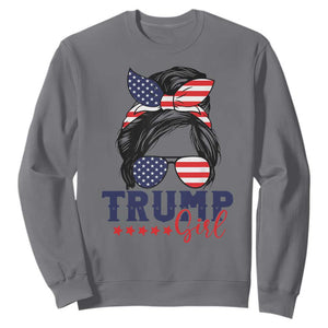 Trump Girl Sweatshirt Messy Bun Support Trump 2024 Election American Flag TS02 Charcoal Print Your Wear
