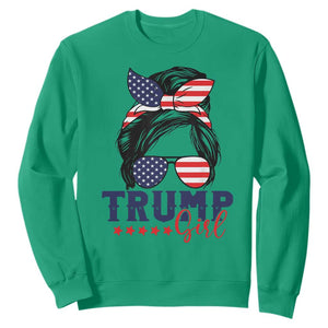 Trump Girl Sweatshirt Messy Bun Support Trump 2024 Election American Flag TS02 Irish Green Print Your Wear