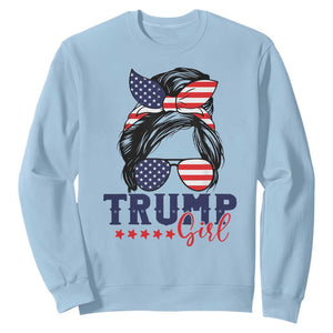 Trump Girl Sweatshirt Messy Bun Support Trump 2024 Election American Flag TS02 Light Blue Print Your Wear