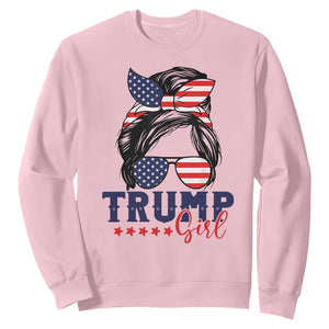 Trump Girl Sweatshirt Messy Bun Support Trump 2024 Election American Flag TS02 Light Pink Print Your Wear