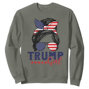 Trump Girl Sweatshirt Messy Bun Support Trump 2024 Election American Flag TS02 Military Green Print Your Wear