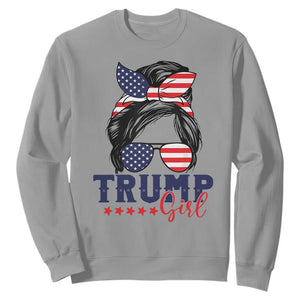 Trump Girl Sweatshirt Messy Bun Support Trump 2024 Election American Flag TS02 Sport Gray Print Your Wear