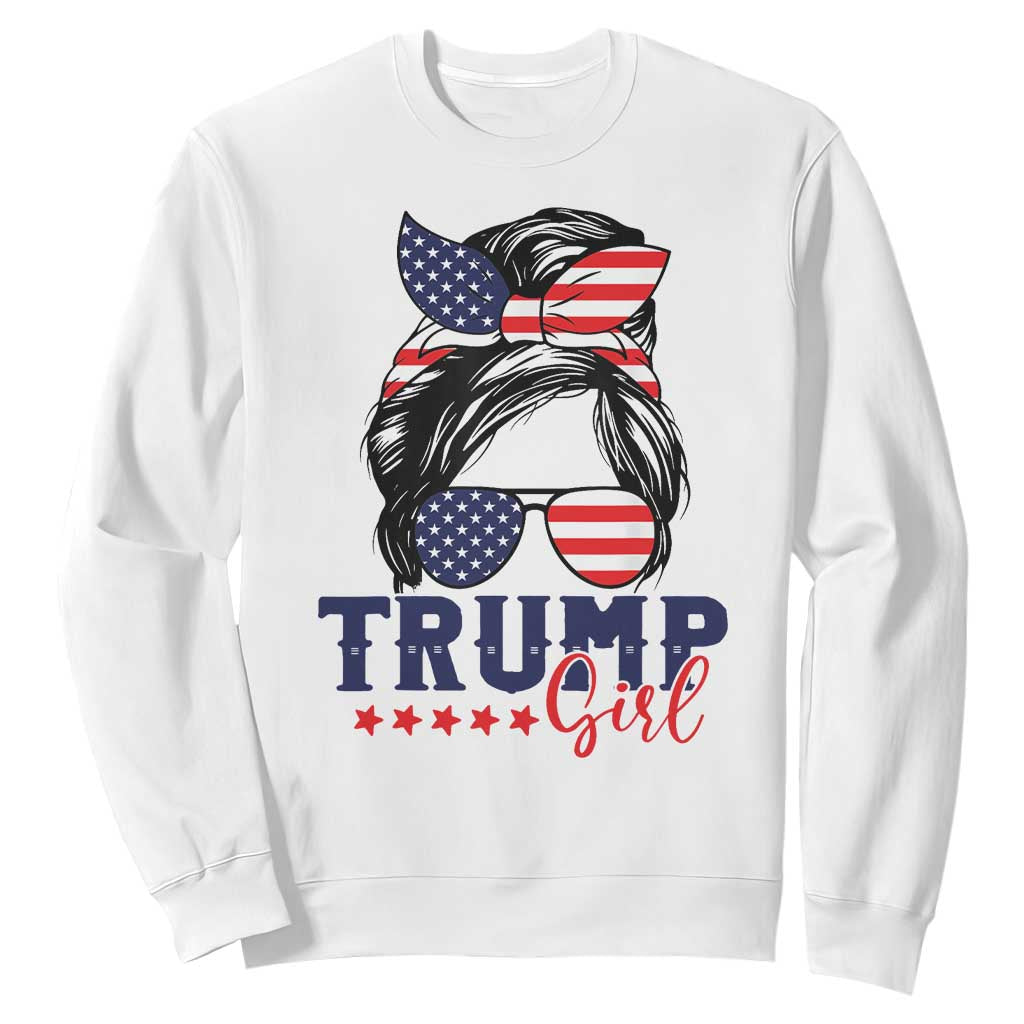 Trump Girl Sweatshirt Messy Bun Support Trump 2024 Election American Flag TS02 White Print Your Wear