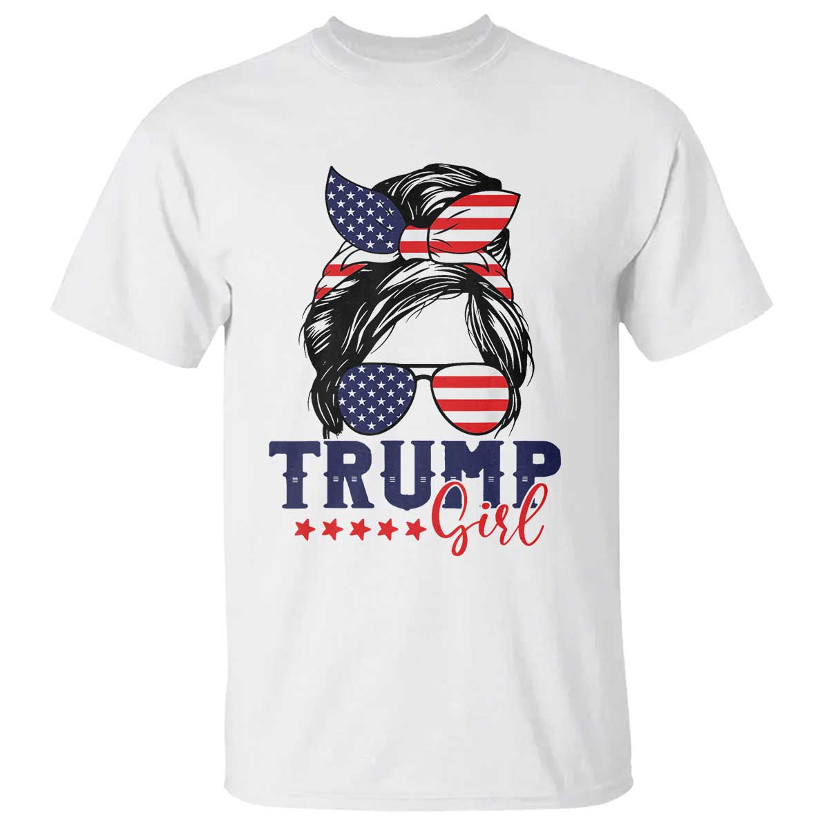 Trump Girl T Shirt Messy Bun Support Trump 2024 Election American Flag TS02 White Print Your Wear