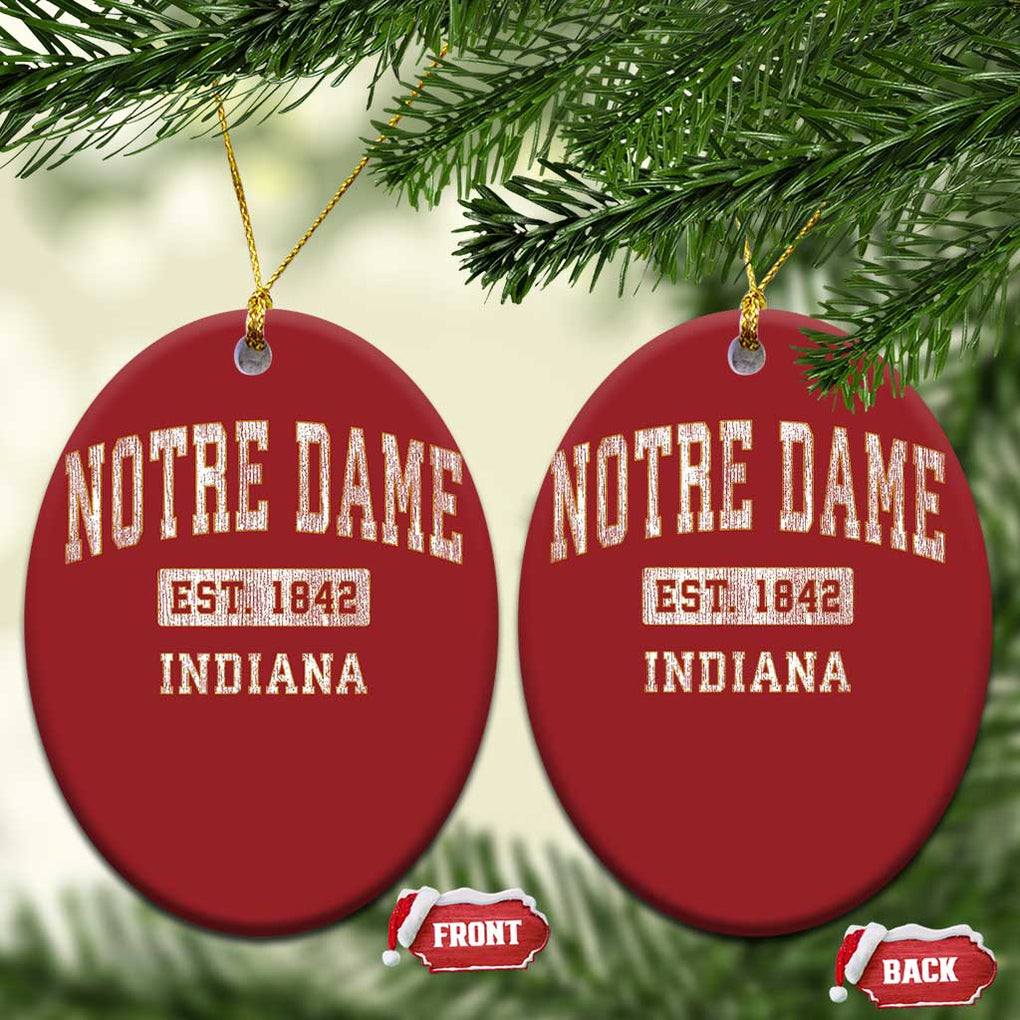 Classic Notre Dame Indiana Christmas Ornament Est 1842 IN Retro Vintage Varsity TS02 Oval Red Print Your Wear