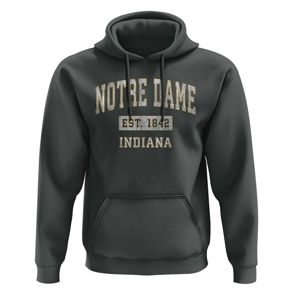 Classic Notre Dame Indiana Hoodie Est 1842 IN Retro Vintage Varsity TS02 Dark Heather Print Your Wear
