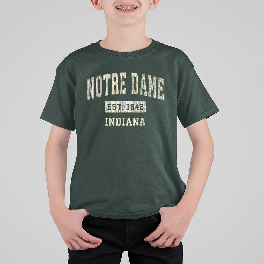 Classic Notre Dame Indiana T Shirt For Kid Est 1842 IN Retro Vintage Varsity TS02 Dark Forest Green Print Your Wear