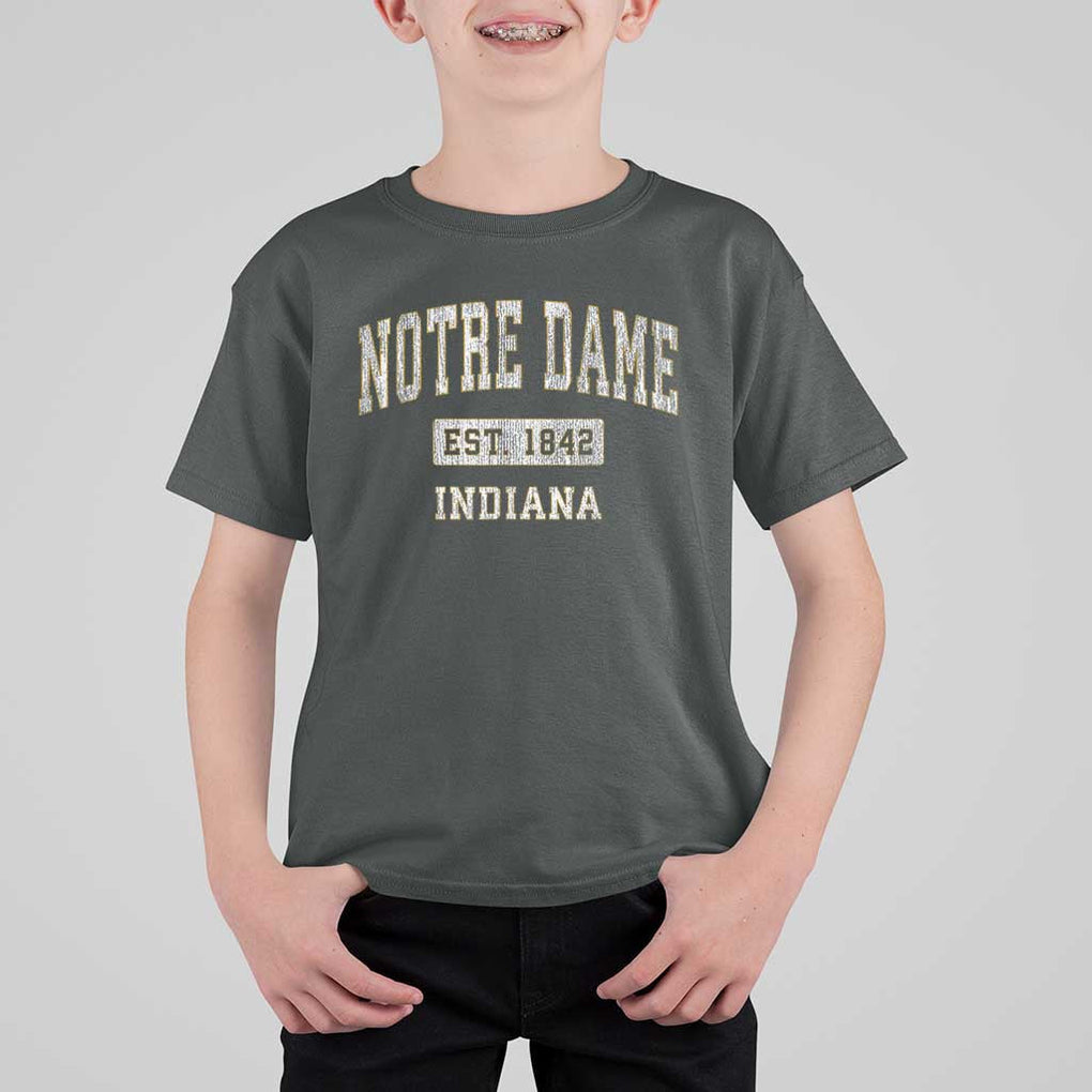 Classic Notre Dame Indiana T Shirt For Kid Est 1842 IN Retro Vintage Varsity TS02 Dark Heather Print Your Wear