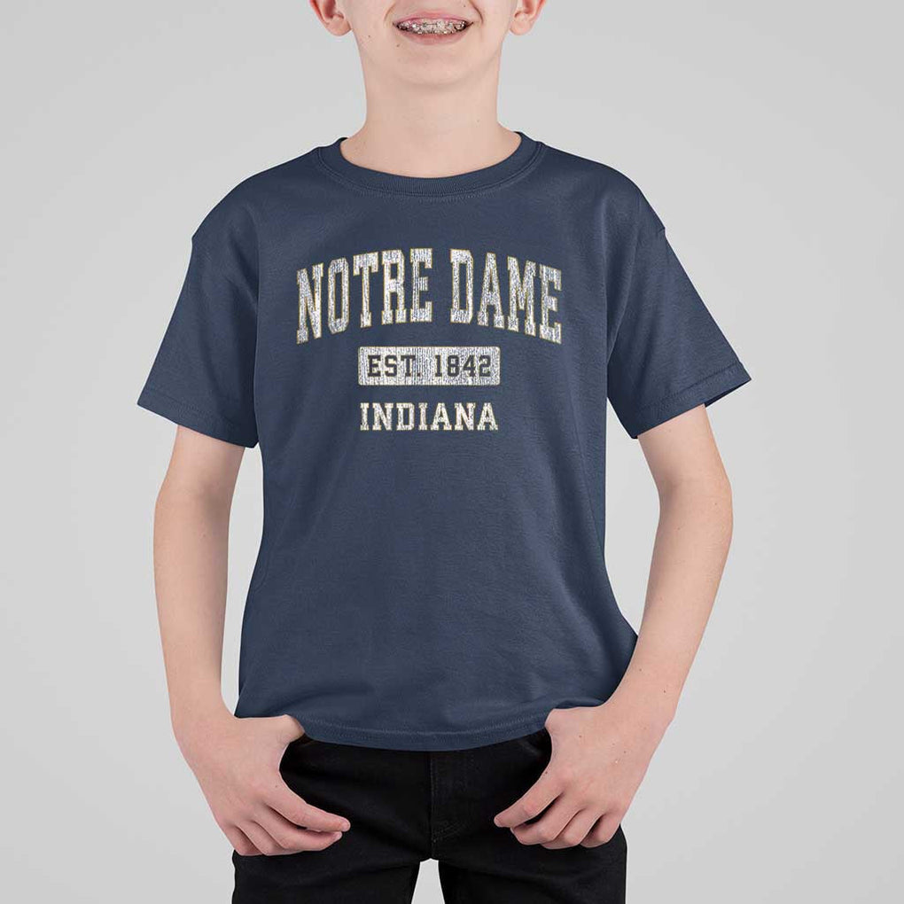 Classic Notre Dame Indiana T Shirt For Kid Est 1842 IN Retro Vintage Varsity TS02 Navy Print Your Wear