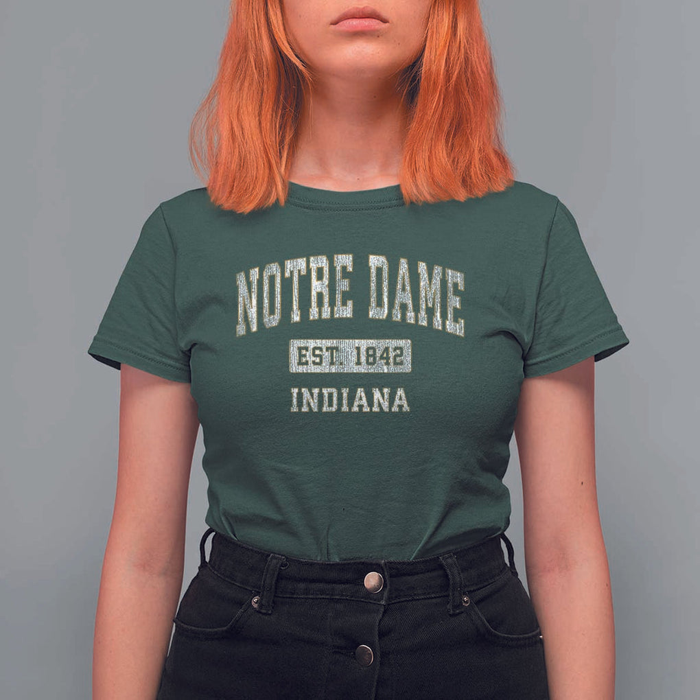 Classic Notre Dame Indiana T Shirt For Women Est 1842 IN Retro Vintage Varsity TS02 Dark Forest Green Print Your Wear