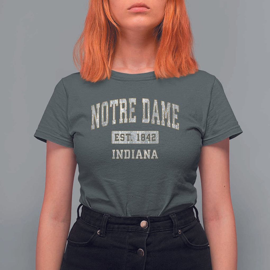 Classic Notre Dame Indiana T Shirt For Women Est 1842 IN Retro Vintage Varsity TS02 Dark Heather Print Your Wear