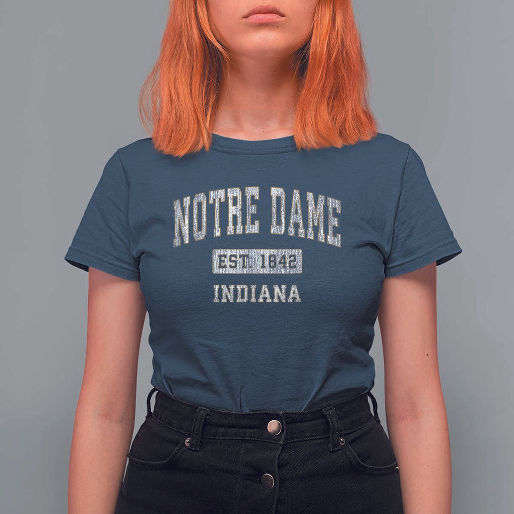 Classic Notre Dame Indiana T Shirt For Women Est 1842 IN Retro Vintage Varsity TS02 Navy Print Your Wear
