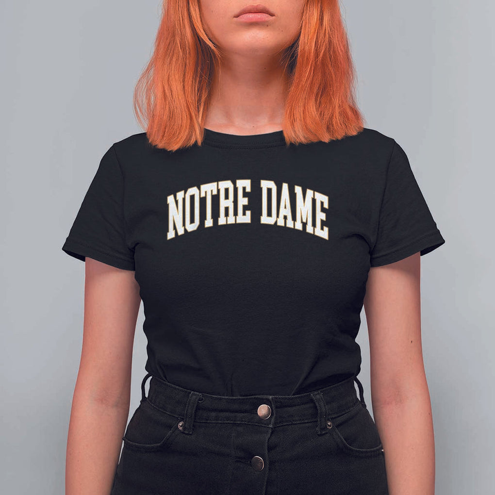 Classic Notre Dame Indiana T Shirt For Women Retro Vintage Varsity Throwback Design TS02 Black Print Your Wear