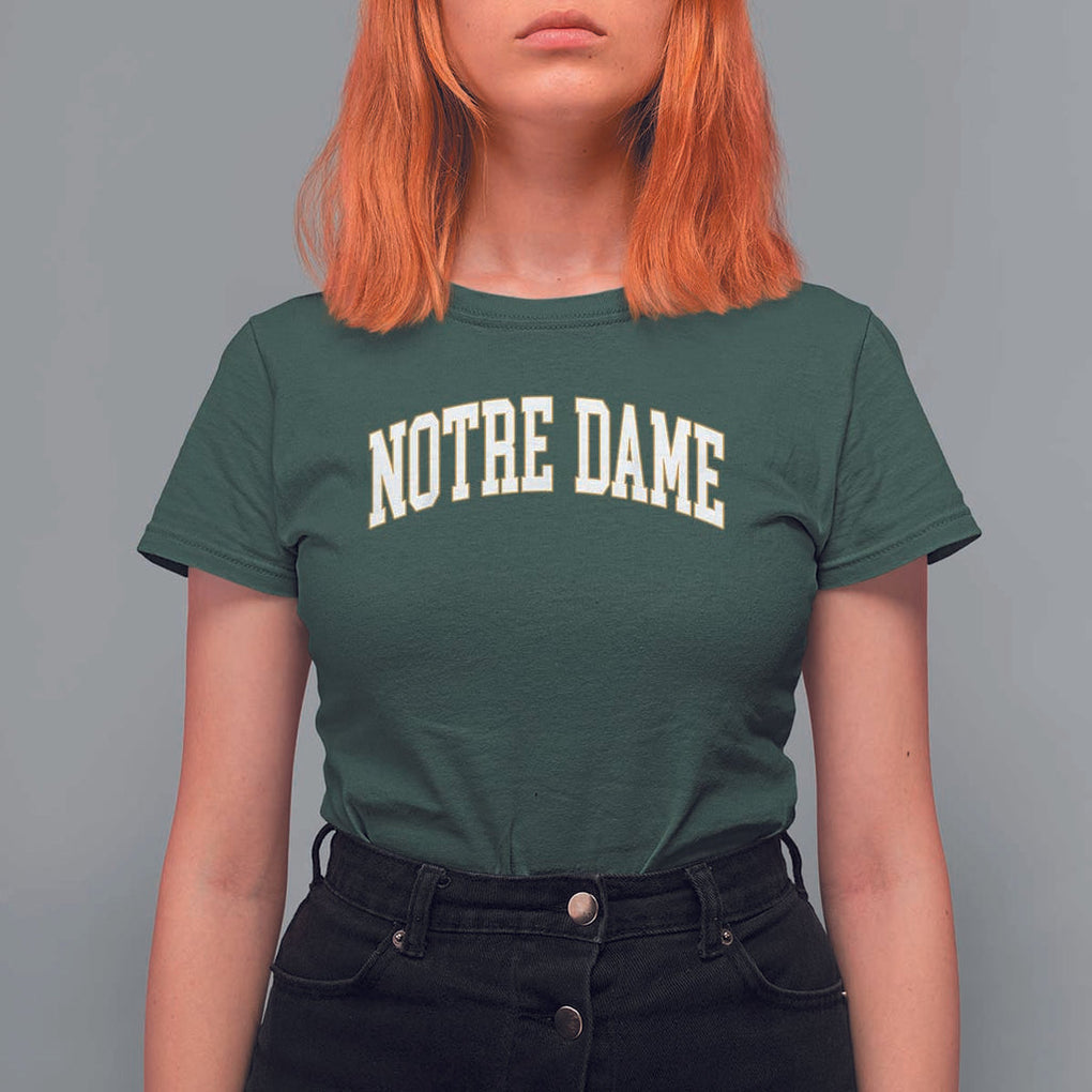 Classic Notre Dame Indiana T Shirt For Women Retro Vintage Varsity Throwback Design TS02 Dark Forest Green Print Your Wear