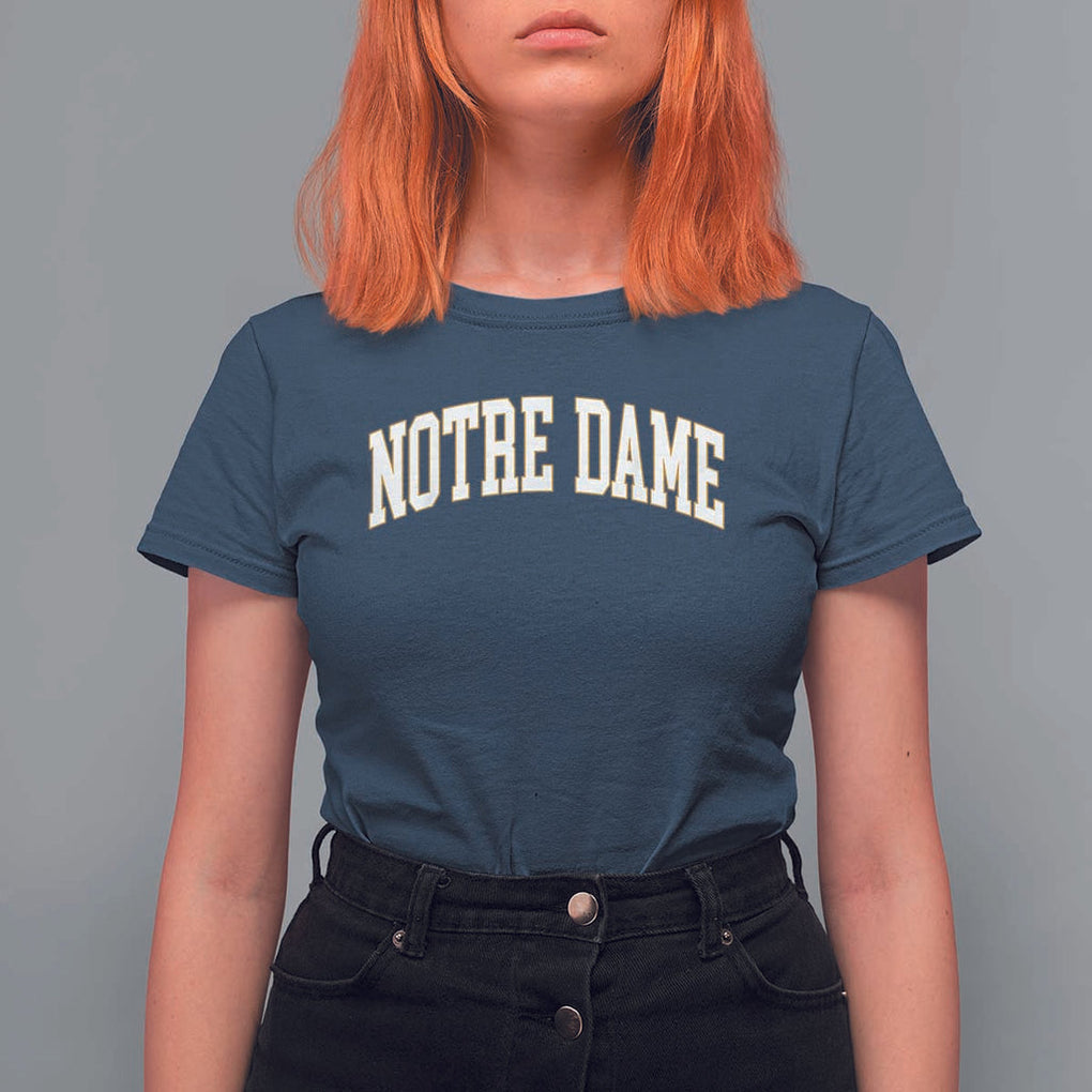 Classic Notre Dame Indiana T Shirt For Women Retro Vintage Varsity Throwback Design TS02 Navy Print Your Wear