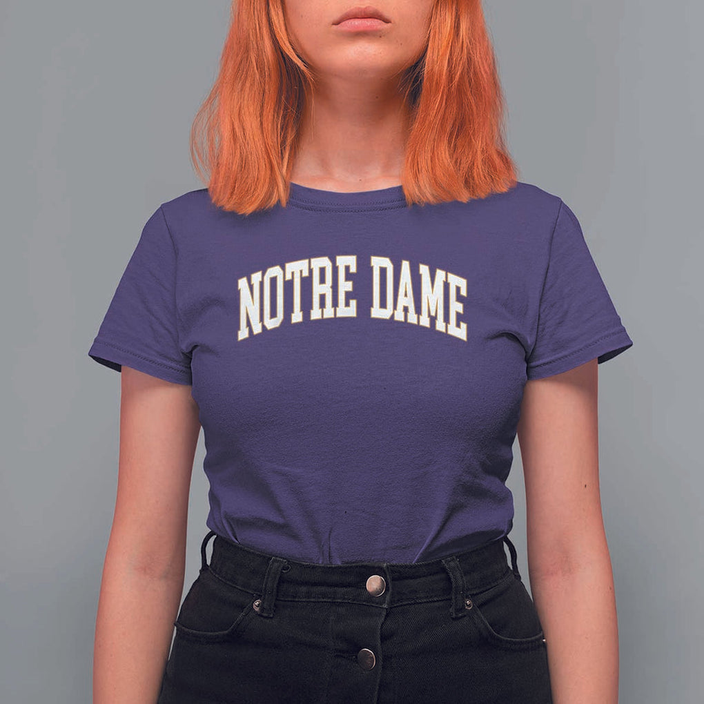 Classic Notre Dame Indiana T Shirt For Women Retro Vintage Varsity Throwback Design TS02 Purple Print Your Wear